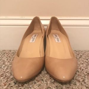 Jimmy Choo 70mm nude patent wedges